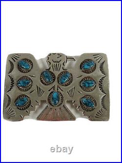 Nickel Silver And Turquoise Eagle Belt Buckle BK Silversmith Preowned