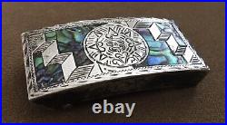 Old Antique 925 Sterling Silver Guadalajara Mexico Eagle 4 Abalone Belt Buckle