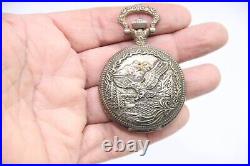 Old Vintage Eagle Pocket Watch Golden and Silver Tone HJ Brand Collectible