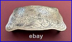 Rare Antique Vintage Mexico Eagle 214 Sterling Silver Hand Engraved Belt Buckle