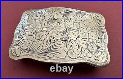 Rare Antique Vintage Mexico Eagle 214 Sterling Silver Hand Engraved Belt Buckle