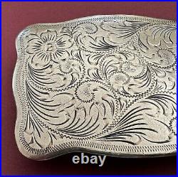 Rare Antique Vintage Mexico Eagle 214 Sterling Silver Hand Engraved Belt Buckle