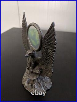 Rare Silver Pewter Bald Eagle statue with embedded Earth Hologram on Glass