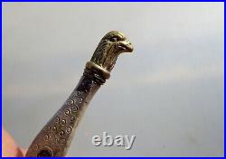 Roman Medical or Cosmetic Tool with Silver Handle and Gilded Eagle's Head on Top