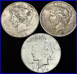 S-Line Lot Of (3) 1922,1923,1926 Peace Dollar 90% Silver Eagle Collection Lot