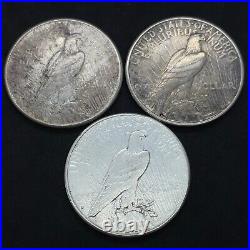 S-Line Lot Of (3) 1922,1923,1926 Peace Dollar 90% Silver Eagle Collection Lot