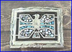 Silver Eagle Native American Turquoise Chip Inlay Benchmark Buckles Belt Buckle