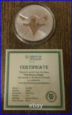 Sol Noctis Binary Eagle 1 Bitcoin Cent BTC 2014 Silver Round Coin Mint of Poland