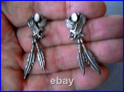 Southwestern Native American MOP Sterling Silver Eagle /Feathers Earrings 2