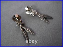 Southwestern Native American MOP Sterling Silver Eagle /Feathers Earrings 2