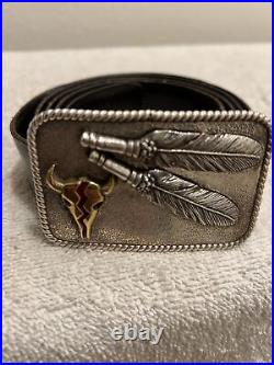 Sterling Silver Belt Buckle Buffalo Eagle Feathers new