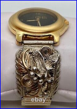 Sterling Silver Mens Navajo Eagle Watch Tips 3D Gold Working SWEDA WATCH Fit 7