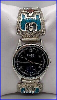Sterling Silver Mens Navajo Eagle Watch Tips Turquoise Coral Working Fits 7.5