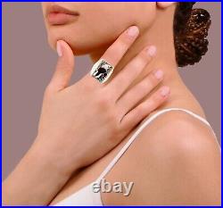 Sterling Silver Turquoise Coral Onyx Mop Inlay Bald Eagle Inlay Signet Ring 10.5