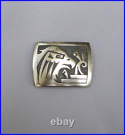 Vintage 1980s Hopi Hand Made Sterling Silver Eagle Belt Buckle Earl Yowetewa