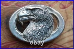 Vintage Hand Made Sterling Silver Cast Eagle Head Western Belt Buckle