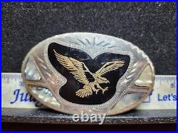 Vintage Handmade Jackson & Held Eagle Belt Buckle Sterling Silver Abalone