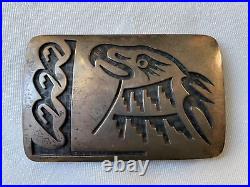 Vintage Hopi Larry Polivema Sterling Silver Eagle Belt Buckle