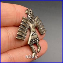 Vintage Navajo Eagle Dancer Kachina Sand Cast Hand Stamped Silver Pin Brooch