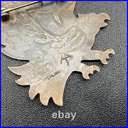Vintage Navajo Flying Eagle Sterling Silver Brooch Pin Pendant