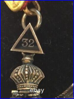 Vintage STERLING SILVER Masonic Master Mason 32nd Double Eagle MEDAL & RIBBON