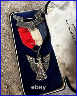 Vintage Sterling Silver Eagle Scout Badge Awarded By Boy Scouts of America withBox