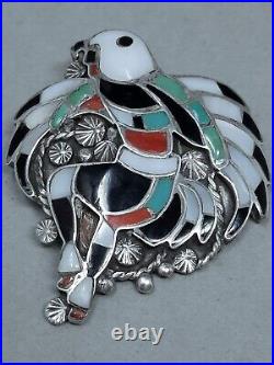 Vintage Sterling Silver Kachina Eagl Dancer Inlay Pendant / Brooch by John Lucio