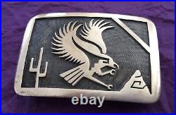 Vintage Sterling Silver Native American Signed Hopi G Phillips Eagle Belt Buckle