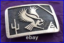 Vintage Sterling Silver Native American Signed Hopi G Phillips Eagle Belt Buckle
