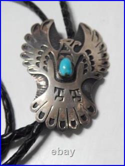 Vintage Sterling Silver Turquoise Eagle Navajo Indian Bolo Tie- Xtra Nice Tips