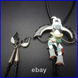 Vintage ZUNI Sterling Silver EAGLE DANCER BOLO Tie, INLAY of Turquoise Coral MOP