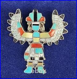 Vintage Zuni Native Turquoise Kachina Eagle Dancer Brooch Pin Sterling Signed