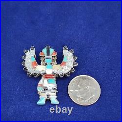 Vintage Zuni Native Turquoise Kachina Eagle Dancer Brooch Pin Sterling Signed