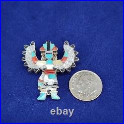 Vintage Zuni Native Turquoise Kachina Eagle Dancer Brooch Pin Sterling Signed