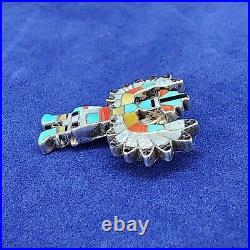 Vintage Zuni Native Turquoise Kachina Eagle Dancer Brooch Pin Sterling Signed