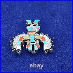 Vintage Zuni Native Turquoise Kachina Eagle Dancer Brooch Pin Sterling Signed