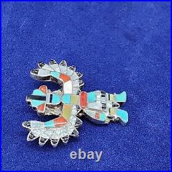 Vintage Zuni Native Turquoise Kachina Eagle Dancer Brooch Pin Sterling Signed