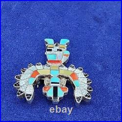 Vintage Zuni Native Turquoise Kachina Eagle Dancer Brooch Pin Sterling Signed