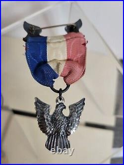 Vtg Boy Scouts Sterling Silver Eagle Scout Pin Ribbon Be Prepared Medal Rare