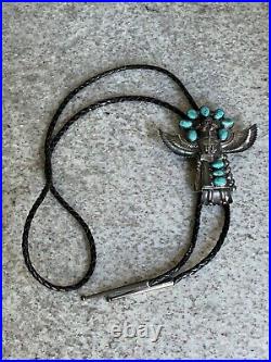 Vtg. Native American Eagle Dancer Kachina Sterling Silver & Turquoise Bolo Tie