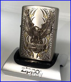 WILDE Zippo Harley Davidson HDP-73 Bald Eagle Nickel Gold Metal Japan Limited