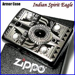 Zippo Armor Case Indian Spirit Eagle Ion Black Onyx Howlite Silver Metal Lighter