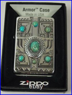 Zippo Armor Case Indian Spirit Eagle Silver Metal Plating Turquoise Lighter New