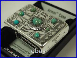 Zippo Armor Case Indian Spirit Eagle Silver Metal Plating Turquoise Lighter New