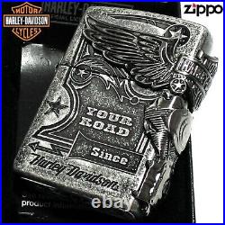 Zippo Harley Davidson HDP-28 Eagle 3 Sides Metal Silver Lighter Limited Japan