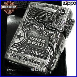 Zippo Harley Davidson HDP-28 Eagle 3 Sides Metal Silver Lighter Limited Japan