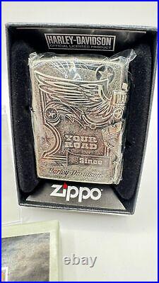 Zippo Harley Davidson HDP-28 Eagle 3 Sides Metal Silver Lighter Limited Japan