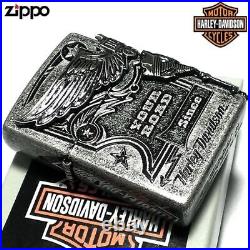 Zippo Harley Davidson HDP-28 Eagle 3 Sides Metal Silver Lighter Limited Japan