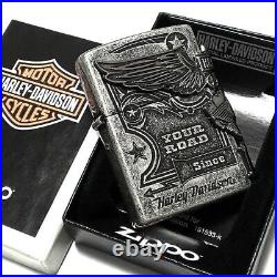 Zippo Harley Davidson HDP-28 Eagle 3 Sides Metal Silver Lighter Limited Japan