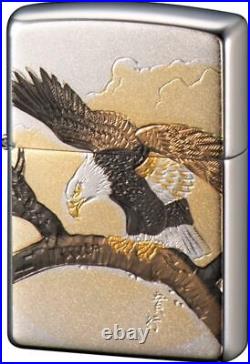 Zippo Lighter Silver Electroformed Plate Eagle Japanese Pattern F/S from Japan